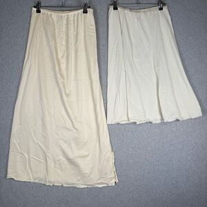 Vintage 80s Lot of 2 Olga Nylon Women's Medium Satin Midi & Maxi Skirts Beige